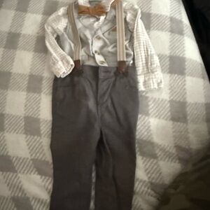 Charming Kids Suspenders Set - Tan and Gray